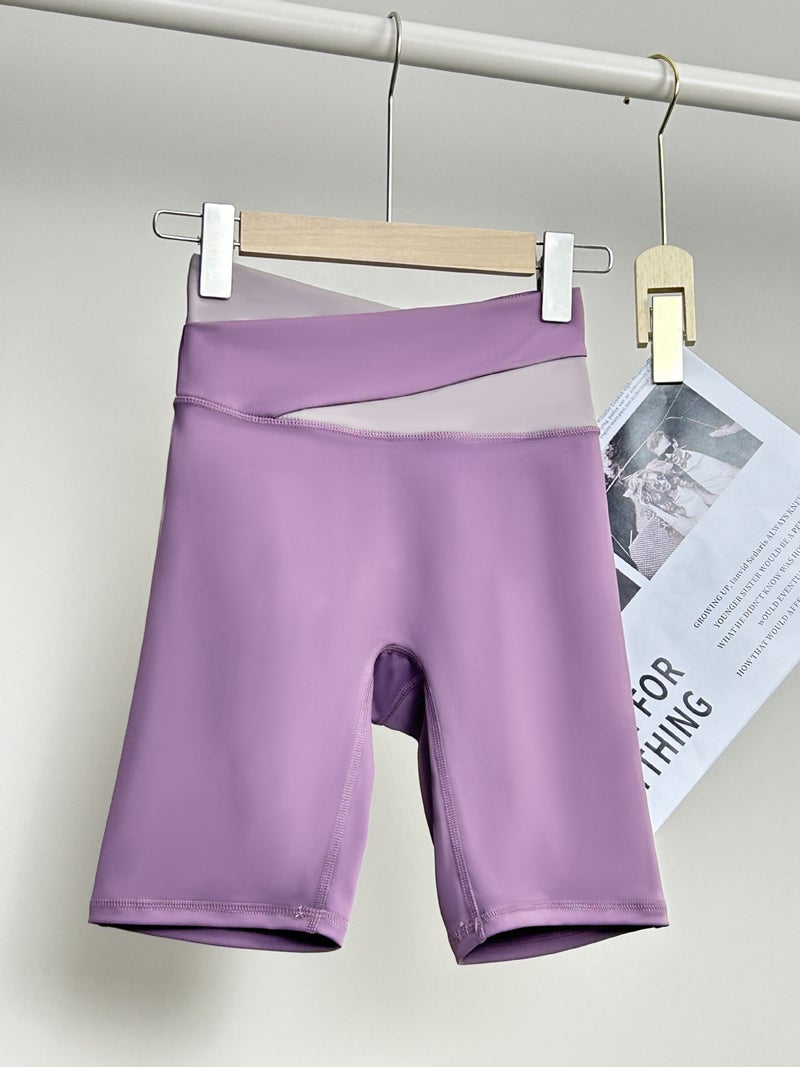 Plus-Size Color-Block High-Waisted Tummy Control Hip-Lifting Cycling Sports Shorts For Women, Summer Thin Breathable Quick-Dry Yoga Shorts - Image 4